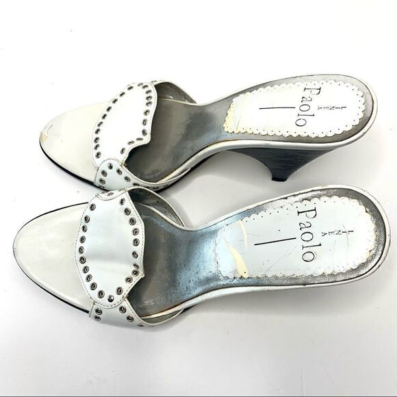 White & Black Linea Paola Riveted Wedge Sandals - Picture 4 of 8